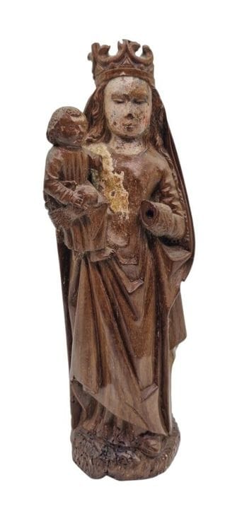Virgin and Child carved in the round from oak. Its
