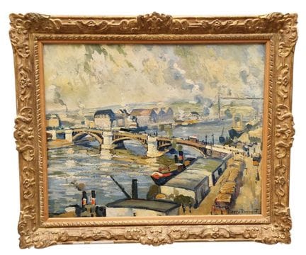 皮埃尔·杜蒙（Pierre DUMONT，1884-1936），《鲁昂的博埃尔迪厄桥》，布面油画，右