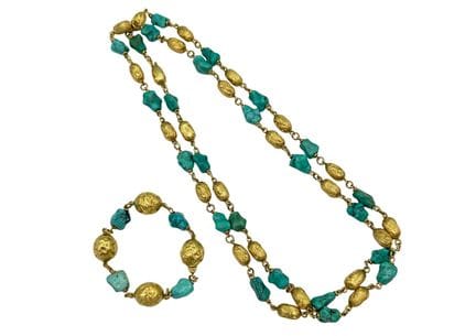 Set made of 750°/000 gold and turquoise, featuring
