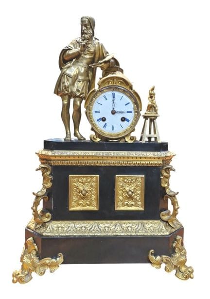 Romantische Standuhr aus schwarzem Onyx mit vergol