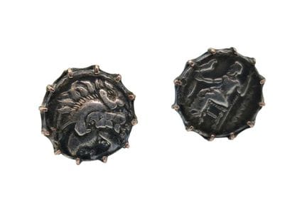 Par de botones de manga con montura de plata engas