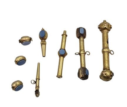 Set of key ring components and gold watch keys set