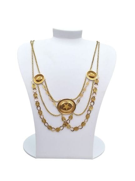 Gold slave collar with three oval medallions engra