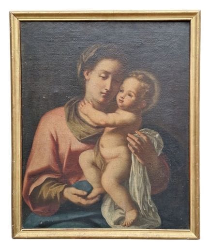 19世纪意大利画派《圣母与圣婴》 布面油画，78 x 64 厘米