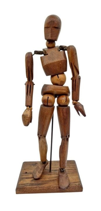 带底座的仿古木质可动工坊人偶，约1930年，高37厘米