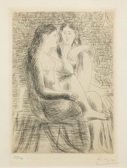 Pablo Picasso (spagnolo, 1881-1973) 
Due nudi sedu