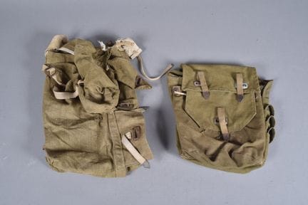 All—two green canvas pioneer bags with fabric stra