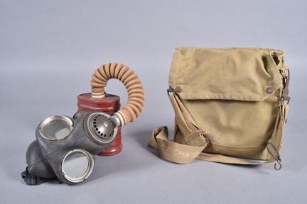 GB- Mk IV black rubber gas mask, dated 12-40; with