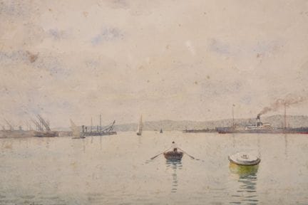 Gabriel DENEUX (1856-1926), "Paysage portuaire à A