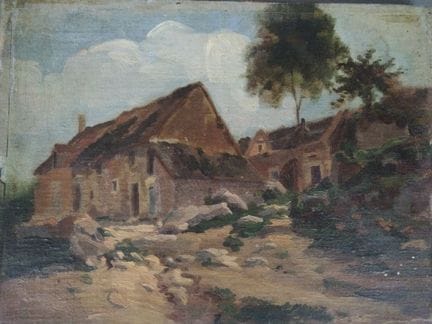 查尔斯·罗斯林（1836-1916）。《废弃农舍景致》，布面油画，右下角有签名（尺寸：31×23 厘