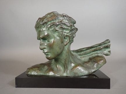 H. GAUTHIOT. Büste von Jean Mermoz. Art-Déco-Epoch