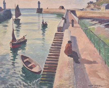 勒内-克雷维尔（1892-1971 年）。L'entrée du port, Fécamp，木板油画