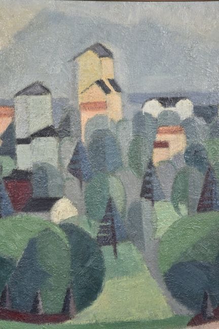 20世纪画派作品，《前景为公园的城市风景》。1952年（？）。 布面油画。画面尺寸54x44厘米。左