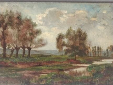 查尔斯·罗斯林（1836-1916）。《普雷吉尔贝附近约讷河畔》，1876年9月，油画布面油画，粘贴