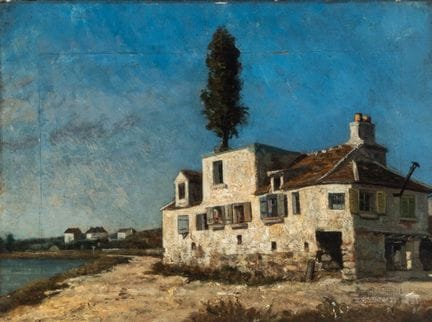 19th-Century School - Farmhouse with a Cypress Tre