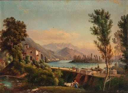 19th-Century School - View of Lake Pusiano in Bria