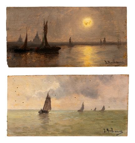 19th-Century European School - Seascapes with Sail