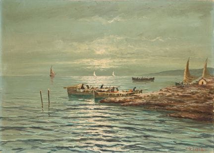 Vincenzo D'Auria (1872 - 1939)  - Pêcheurs en mer
