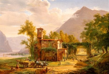 Malerei des 19. Jahrhunderts – Seenlandschaft mit 