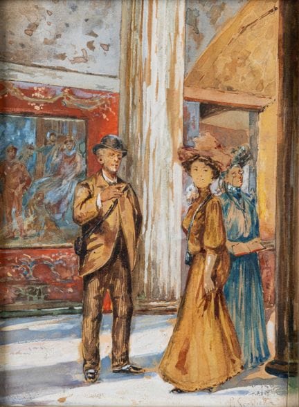 皮耶特罗·斯科佩塔（阿马尔菲 1863 — 那不勒斯 1920）  - 《参观庞贝》

纸板水彩画
