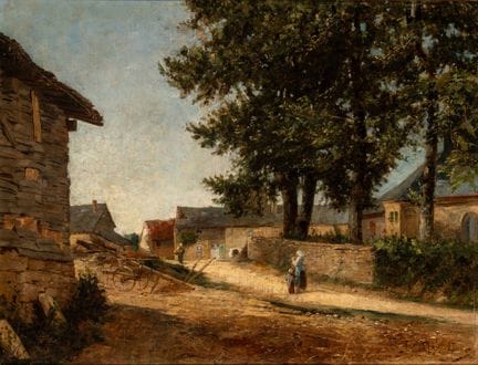 Eugène Damas (1848 - 1917)  - Vue d'un village ave
