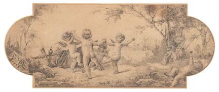 威尼托画派，19世纪——《小天使游戏》

灰色铅笔绘于异形纸上
11 x 26.5 厘米