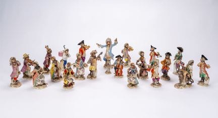 A polychrome porcelain monkey orchestra. Meissen m