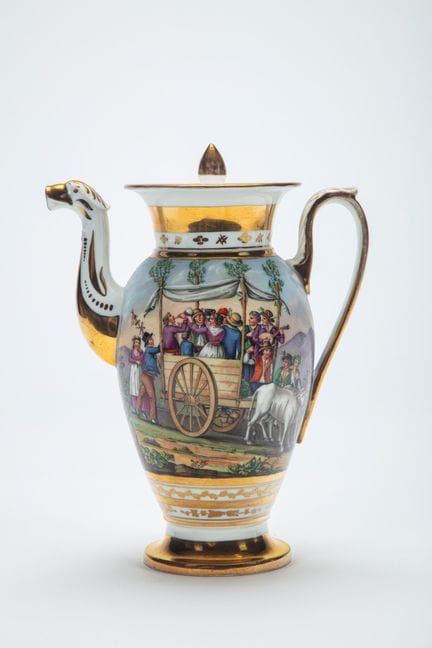 Important French porcelain coffee pot with lid dec
