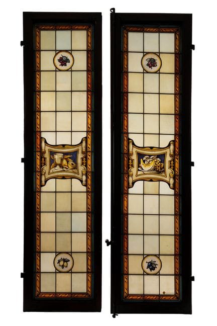 Pair of stained glass windows painted with still l