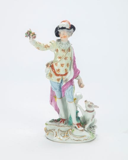 Porcelain knight with dog. Meissen manufacture, ea