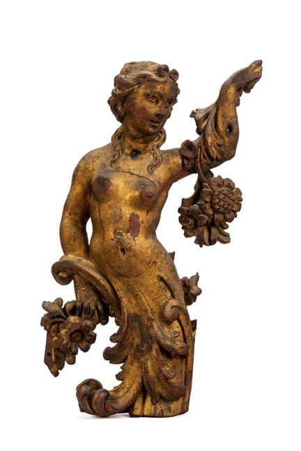 Escultura decorativa de madera tallada y dorada qu