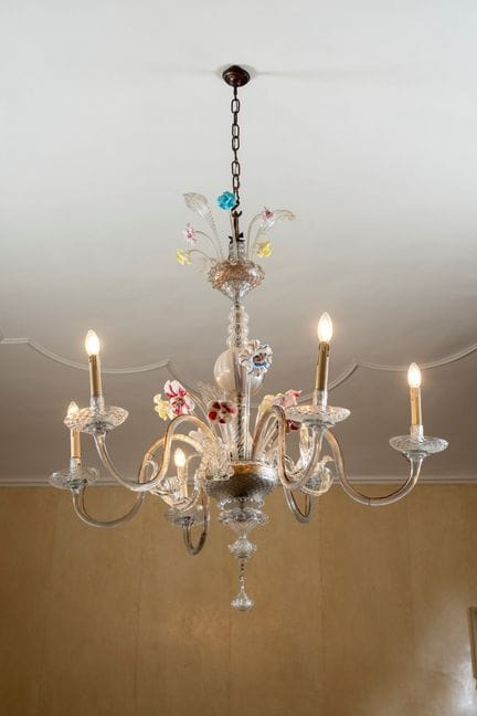 Lámpara de araña de seis luces de cristal de Muran