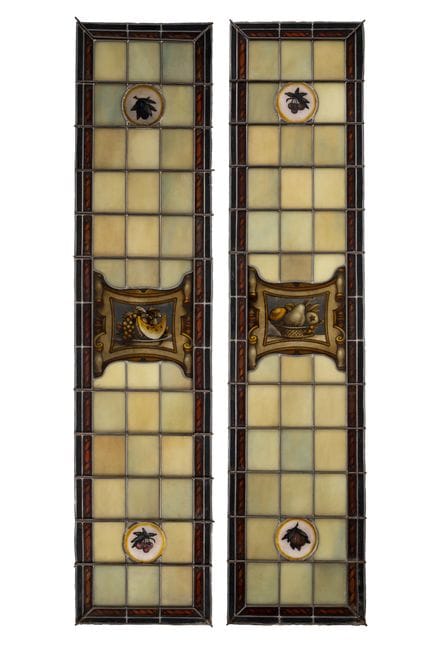 Pair of stained glass windows painted with still l