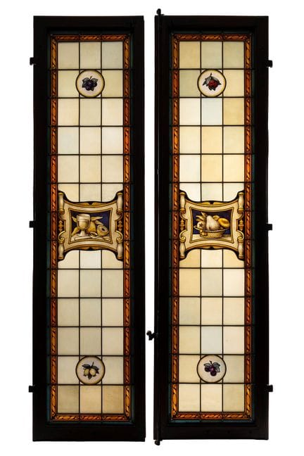 Pair of stained glass windows painted with still l