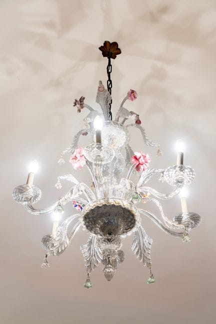 Lámpara de araña de seis luces de cristal de Muran