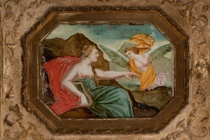 «Hagar y el ángel», vidrio pintado, siglo XVIII.

