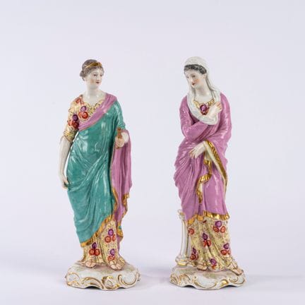 Clio and Vesta in polychrome soft porcelain on a r