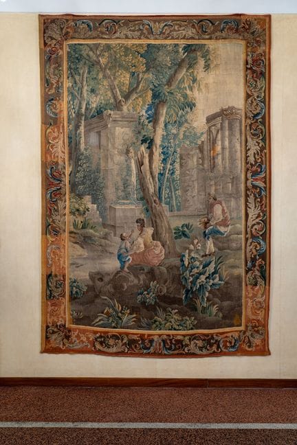 Tapiz de Aubusson con una escena pastoral. Francia