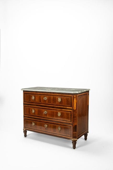 Three-drawer chest of drawers, veneered and inlaid