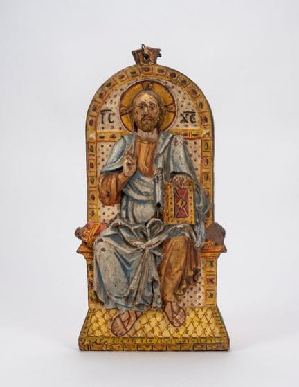 Christ Pantocrator, polychrome terracotta relief, 