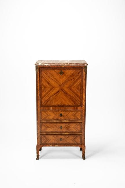 Walnut-veneered secretary desk with a marble top, 