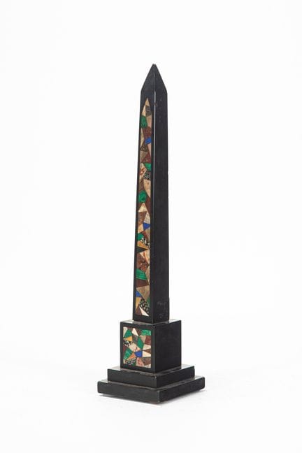 Grand Tour obelisk in black marble and semipreciou