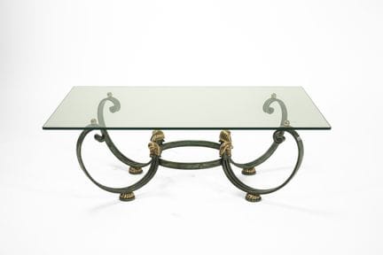 Low living room table with a green-lacquered iron 