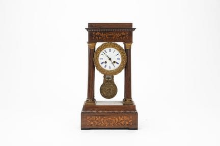 Charles X portico pendulum clock in threaded wood 