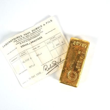 Lingot or, titre 996.4, n° 86737, essayeur Paul Du