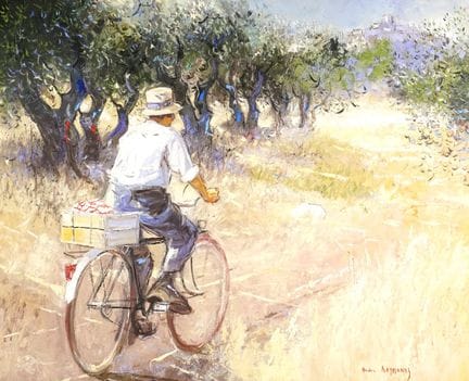André DEYMONAZ (1946), "La balade en vélo", huile 