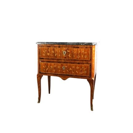 Petite commode d'entre-deux en bois et bois de pla