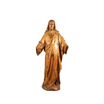Christ au sacré coeur en mélèze figurant le Christ