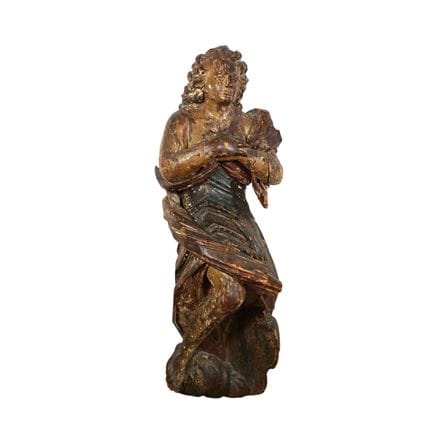 Ange adorateur en bois sculpté et polychromé, dos 