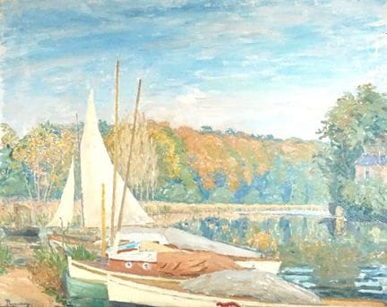 Émile DEZAUNAY (1854-1938), "Bateaux en bord de l'